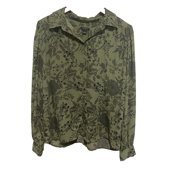 Ann Taylor Tops - Ann Taylor Factory Women's Long Sleeve Button Down Green Floral Top Size M
